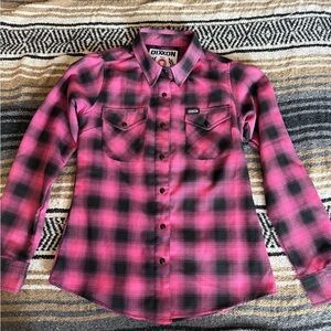DIXXON women’s  Black and Pink Plaid Button Down Shirt